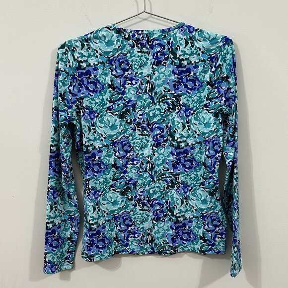 Lands' End Women's LS Rash Guard Swim Tee XS Deep Sea Avery Waves Preowned - Picture 6 of 9